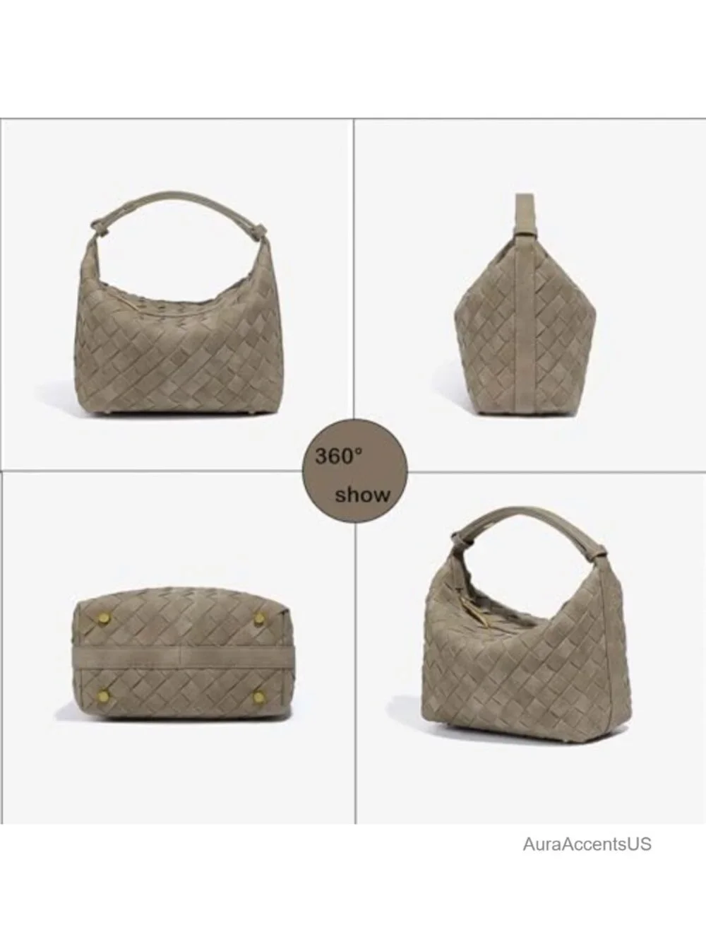 Handwoven Suede Leather Tote Bag Vegan Hobo Top-Handle Shoulder Purse